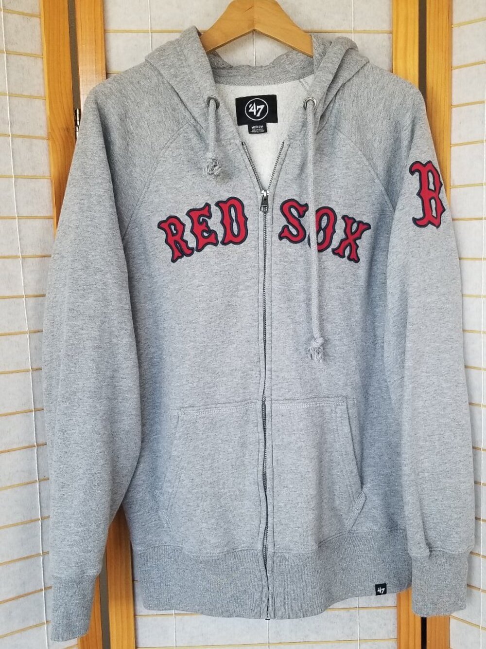 Boston Red Sox Zip Up Fleece Hoodie Sweatshirt Adult Medium Gray